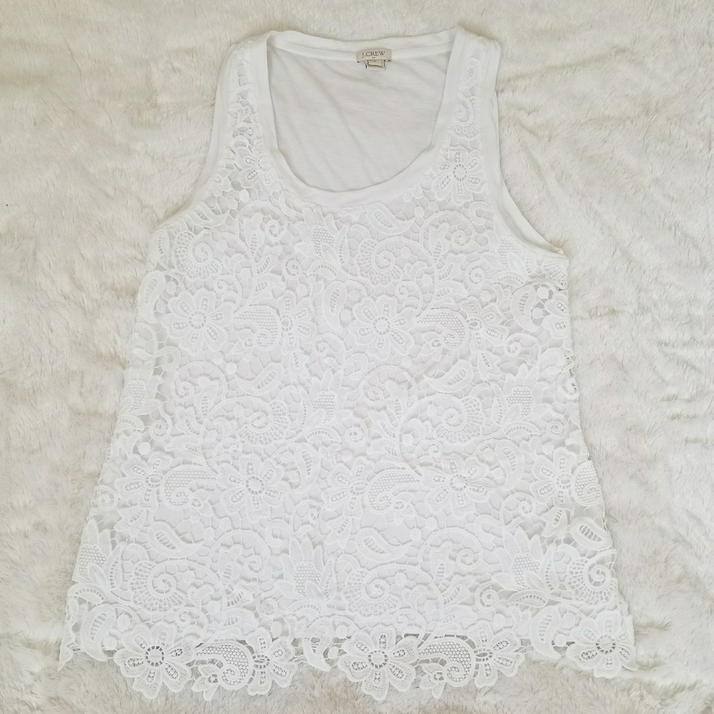 J. Crew White Lace Overlay Tank Top